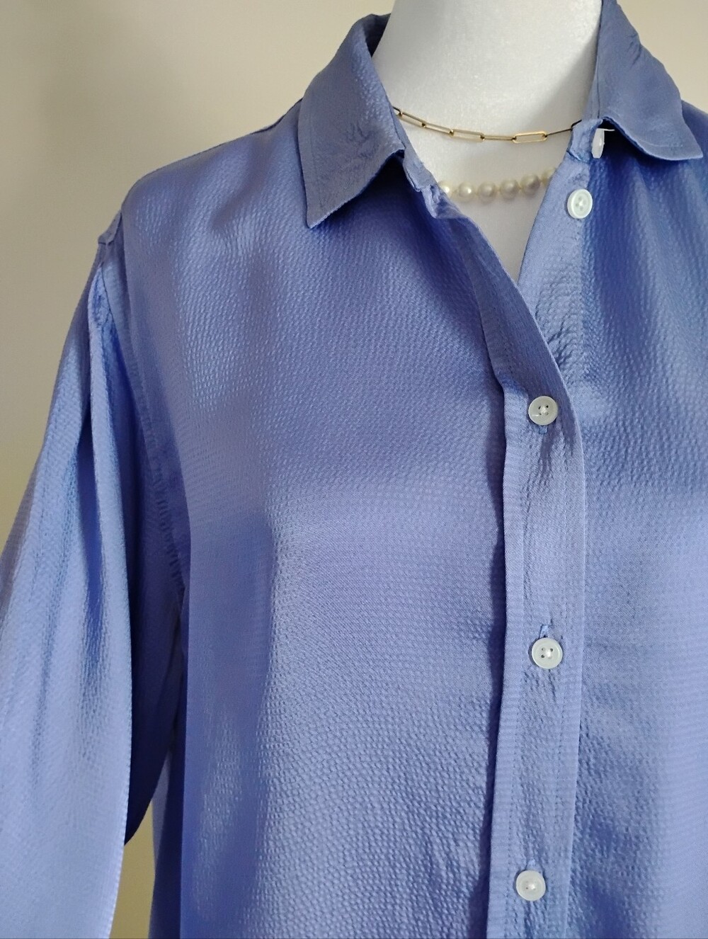 Everlane Periwinkle Blue Purple Button Up Shirt Textured Colorful Classic Sz 10